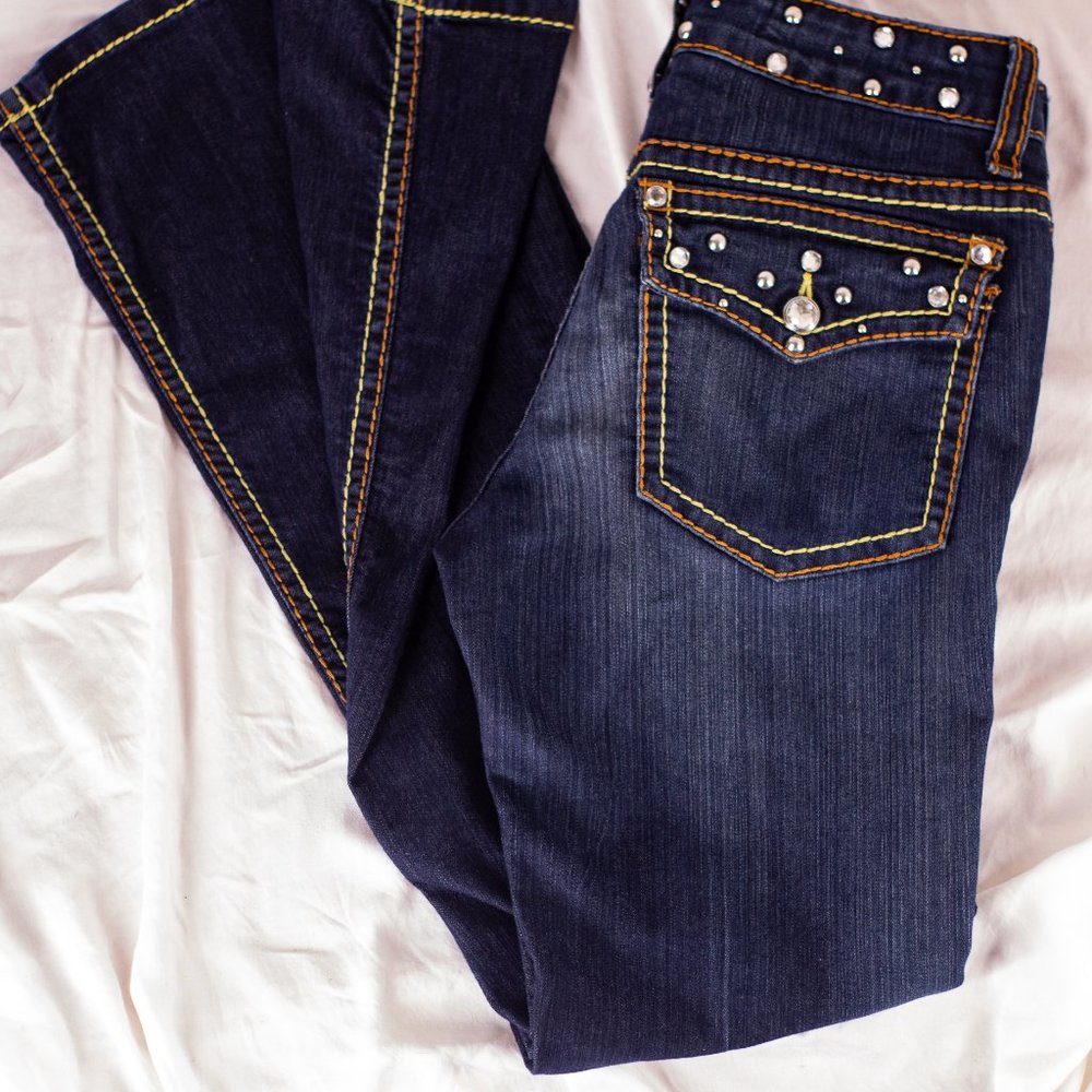 Uknighted Dark Wash Studded Thick Stich Jeans